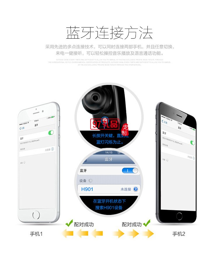無線運(yùn)動藍(lán)牙耳機(jī)csr4.1版本入耳式跑步防水 可定制LOGO
