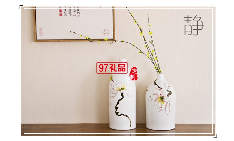 景德鎮(zhèn)陶瓷工藝品 時尚客廳家居手工擺件陶藝三件套花瓶花插