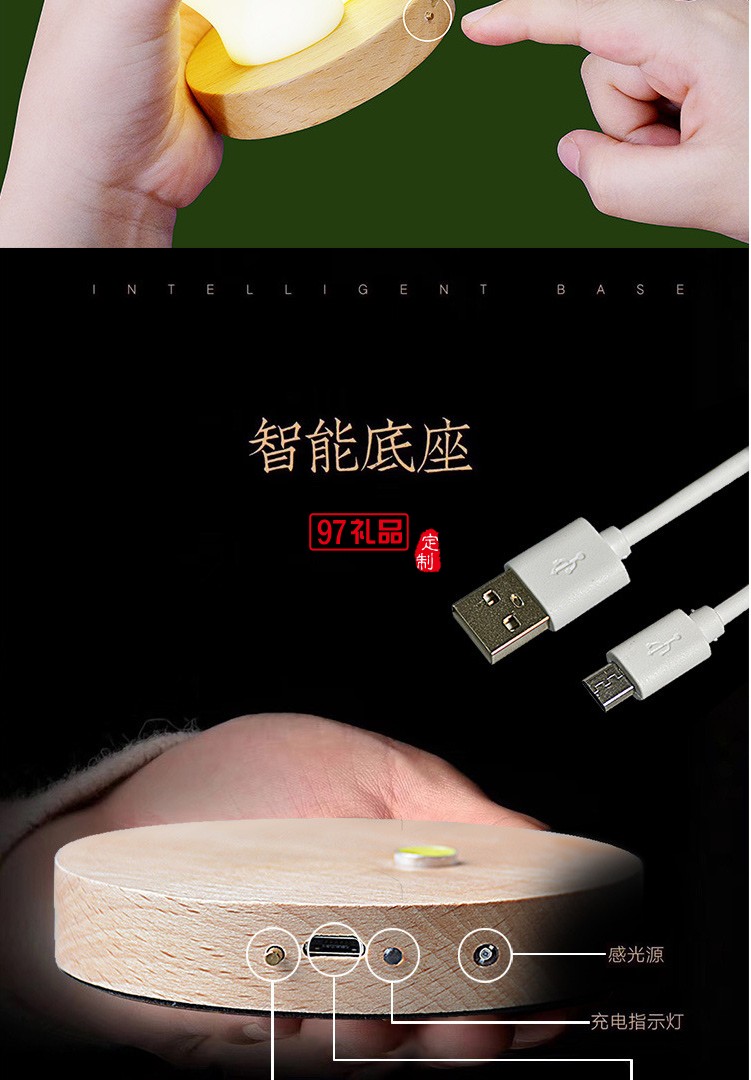 貴彬旺財陶瓷小夜燈LED光控充電擺件送客戶禮品定制