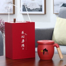 木柄茶水分離馬克杯帶蓋帶過(guò)濾網(wǎng)禮盒裝