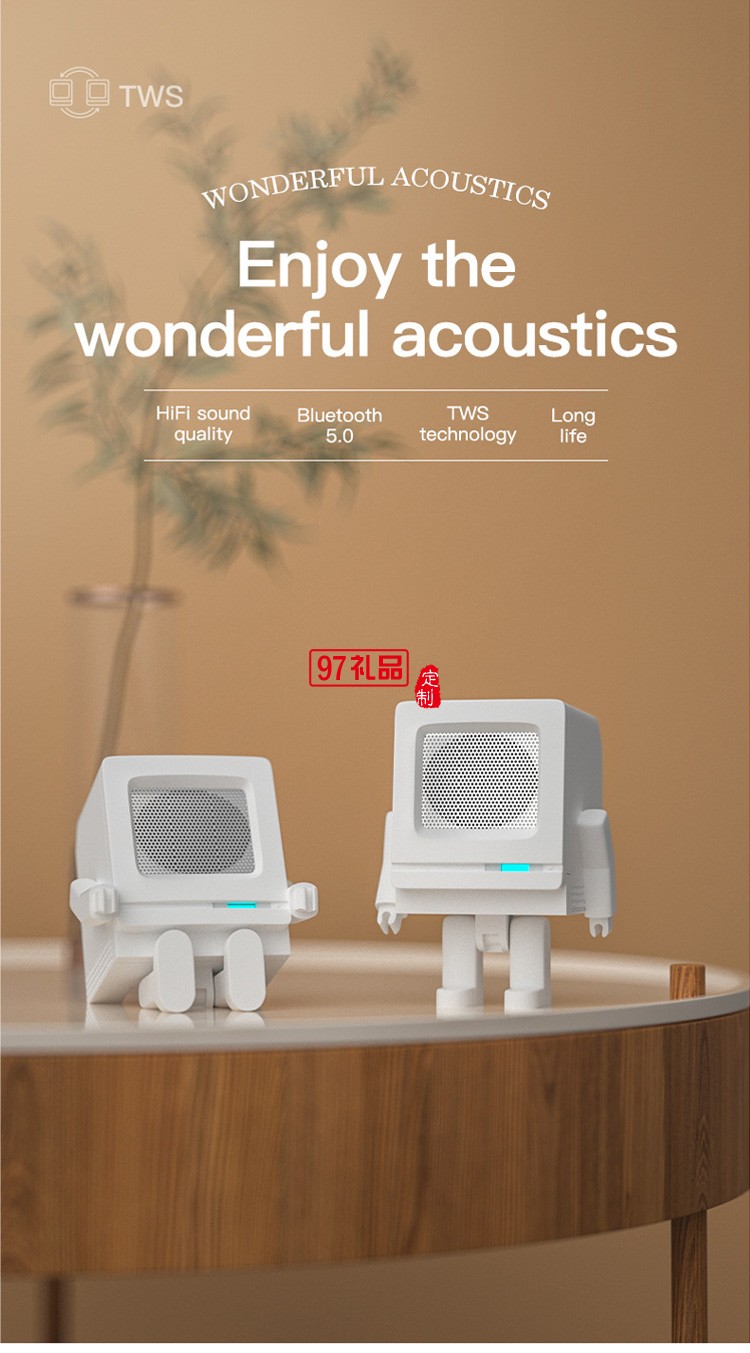  USB充電迷你藍牙小音箱 復(fù)古機器人音箱定制公司廣告禮品