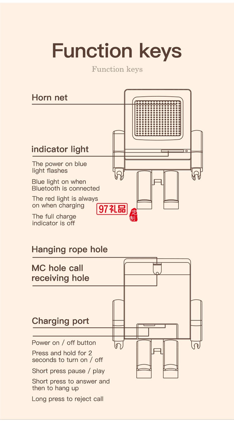  USB充電迷你藍牙小音箱 復(fù)古機器人音箱定制公司廣告禮品