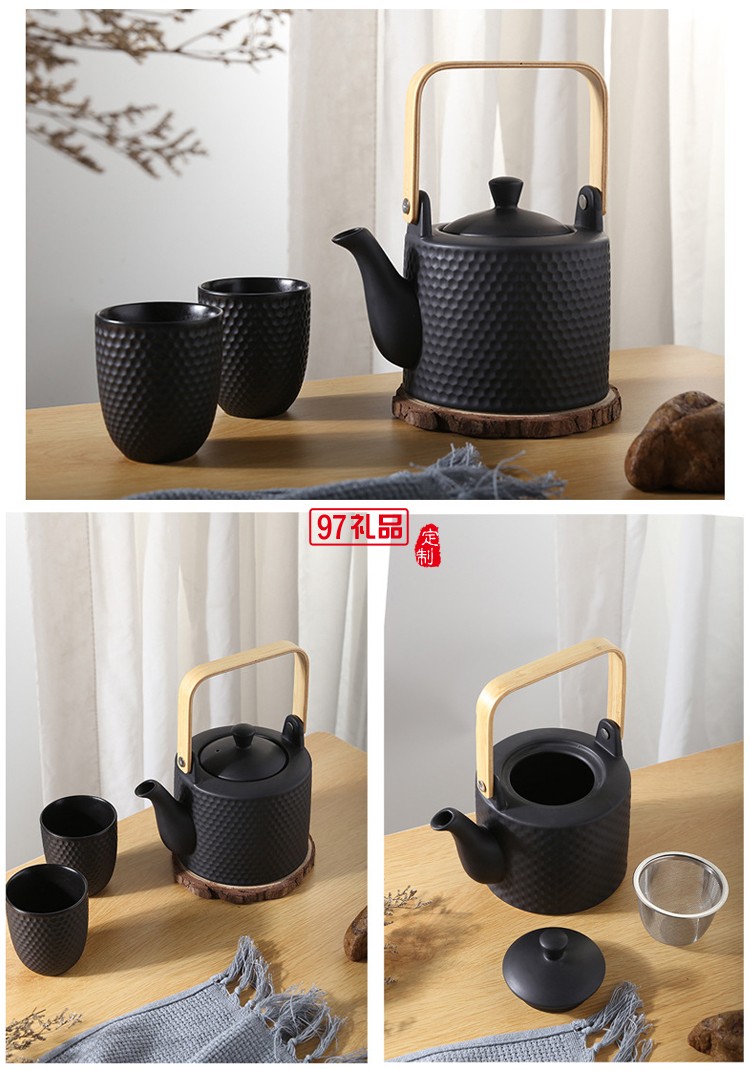 日式陶瓷茶壺家用創(chuàng)意水壺泡茶壺北歐簡約茶杯浮雕茶具