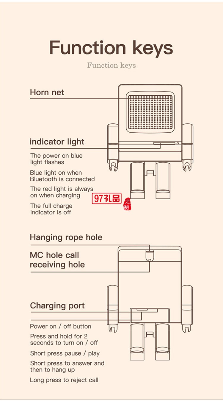 機(jī)器人藍(lán)牙音箱USB充電迷你無(wú)線便攜戶外小音響