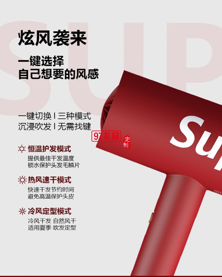 艾優(yōu)SUP電吹風機負離子吹風筒速干恒溫 sup吹風機定制公司廣告禮品